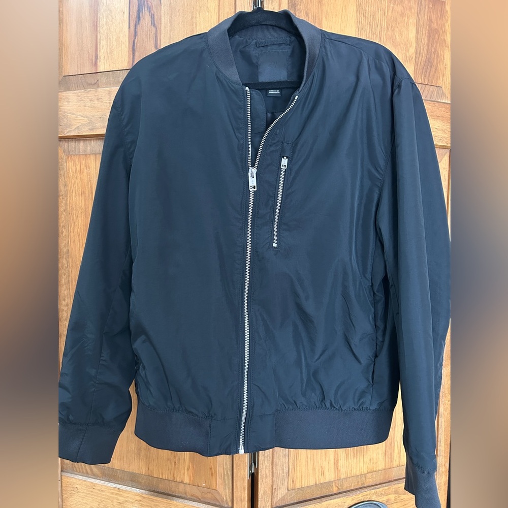H&M Men's Black Zip-Up Bomber Jacket, Size L